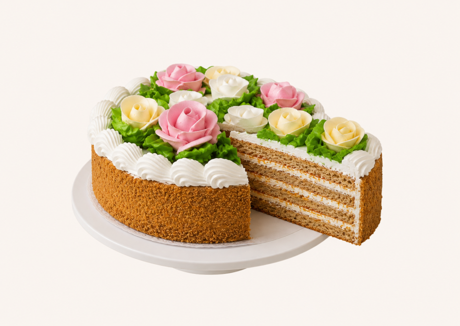 Медовик ZOTOV bakery с белковым кремом и цветочным оформлением